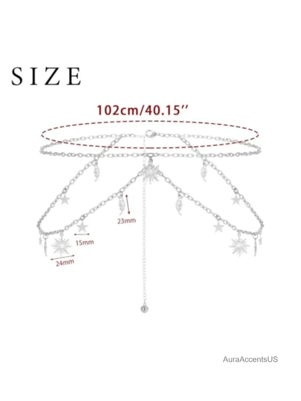 Double Layer Waist Chain Belt Sun Moon Decor Link Belts for Dresses